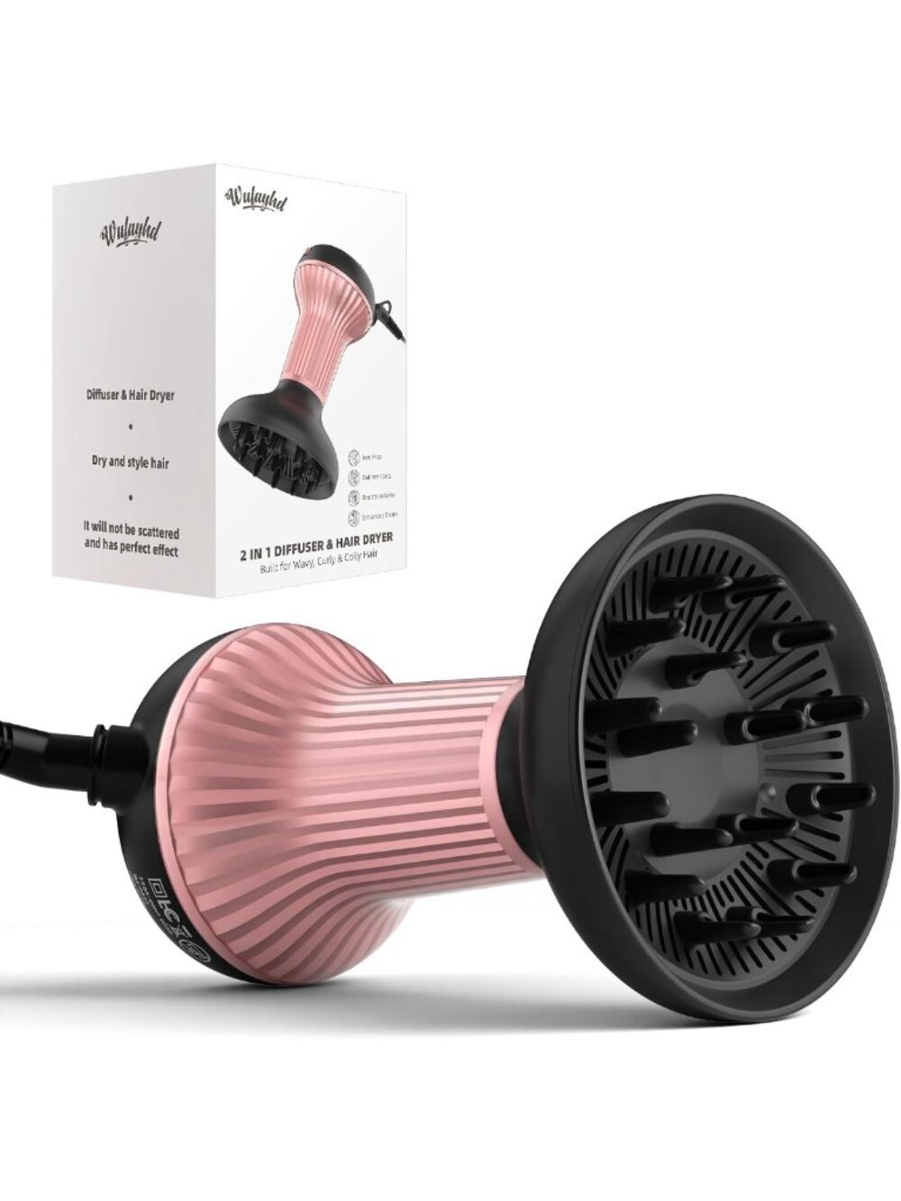 2-in-1 Diffuser Hair Dryer for Curly Hair, Fast Drying & Frizz Control Tool